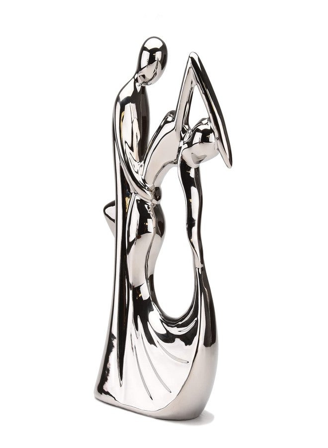 BRABUD Ceramic Romantic Couple Dancing Sculpture Abstract Statue Eelectroplating Sliver Smooth Finish Home Desk Decoration Wedding Gift Collectible Figurine 11in(H) TQGJBS347 - Image 3
